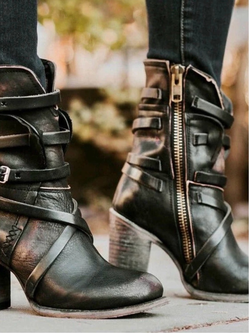 Freebird by Steven Baker Black Leather Strappy Block Heel Ankle Boots Size 7